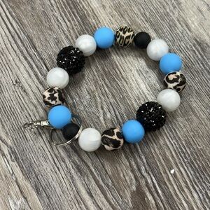 Leopard and Blue Beaded Keychain Bracelet